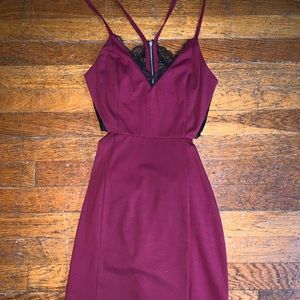 Lulus Burgundy and Black Backless Lace Dress